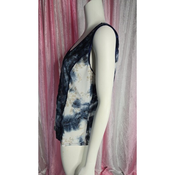 Dressbarn Blue Black Tye-dye Floral Burnout Velvet Tank Top Size XL - Picture 6 of 10
